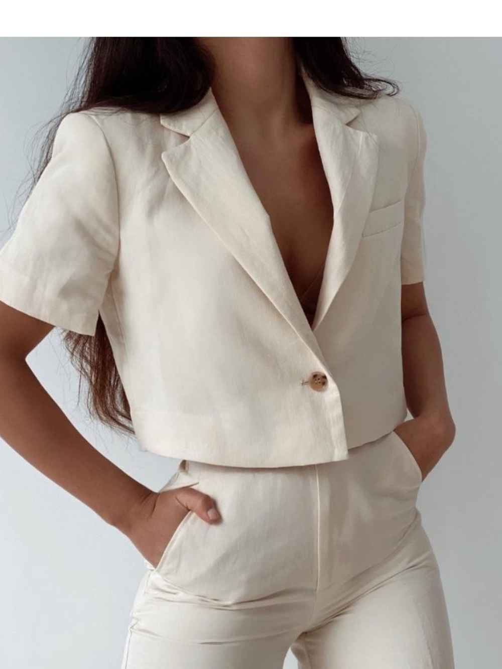Zara Cream Short-Sleeve Cropped Blazer Size XS